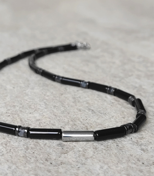 choker czarny - Onyks - Larvikit - naszyjnik z kamieni naturalnych