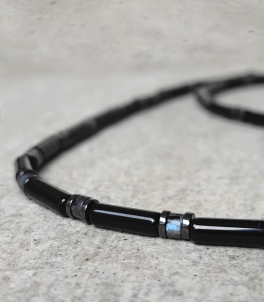 choker czarny - kamienie naturalne Onyks - Larvikit