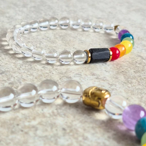 bransolertka czakry z kamieni naturalnych kryształu górskiego oraz czarnego turmalinu