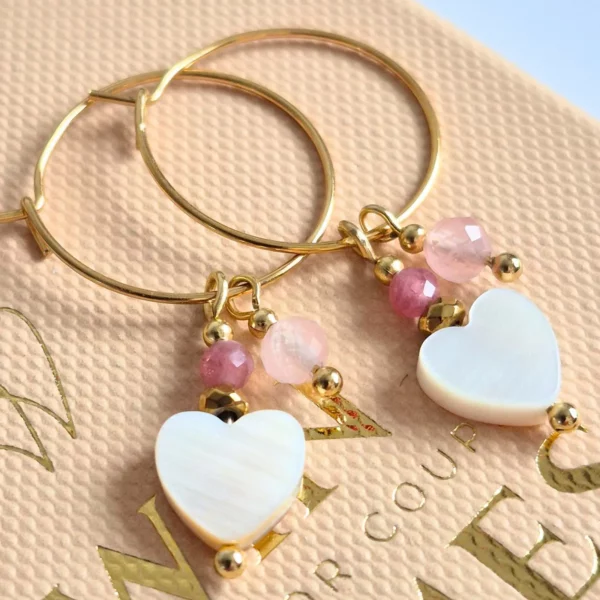 kolczyki - masa perłowa - kwarc różowy