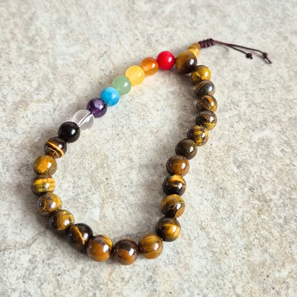 mala buddyjska na rękę - 7 czakr - Tygrysie Oko