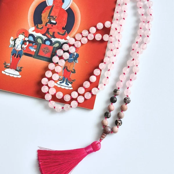 mala buddyjska modlitewna - kwarc różowy - rodonit