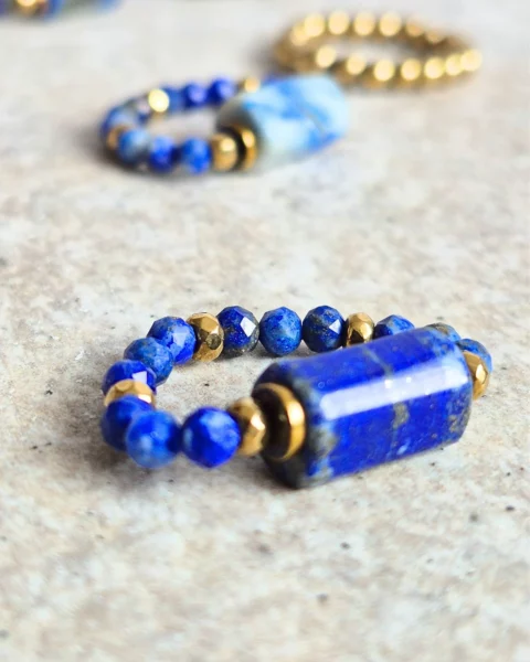 pierścionel na gumce elastyczny - Lapis Lazuli