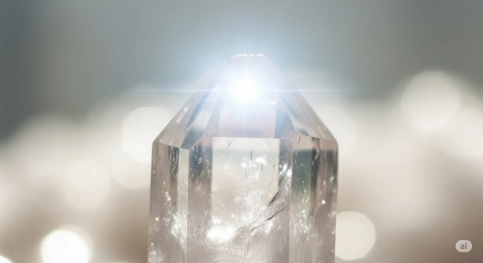 Kryształ górski z mistyczną, świecącą aurą, symbolizujący jego magiczne właściwości i energię uzdrawiania.